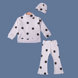 CREAM HINECK POLKA DOT PRINT WITH CAP THERMAL FABRIC SUIT FOR WINTERS