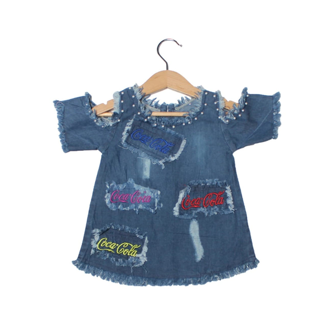 MID BLUE LIGHT DENIM COLD SHOULDER TOP FOR GIRLS Secondary image