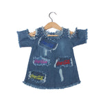 Load image into Gallery viewer, MID BLUE LIGHT DENIM COLD SHOULDER TOP FOR GIRLS

