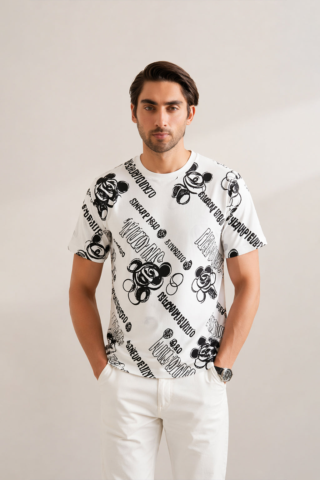 WHITE "HARMONIOUS" PRINT T-SHIRT FOR MEN