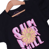 BLACK & YELLOW SUMMER CHILL PRINTED T-SHIRT TOP FOR GIRLS