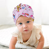 BABY PINK UNICORN PRINTED WITH BOW TURBAN CAPS FOR GIRLS