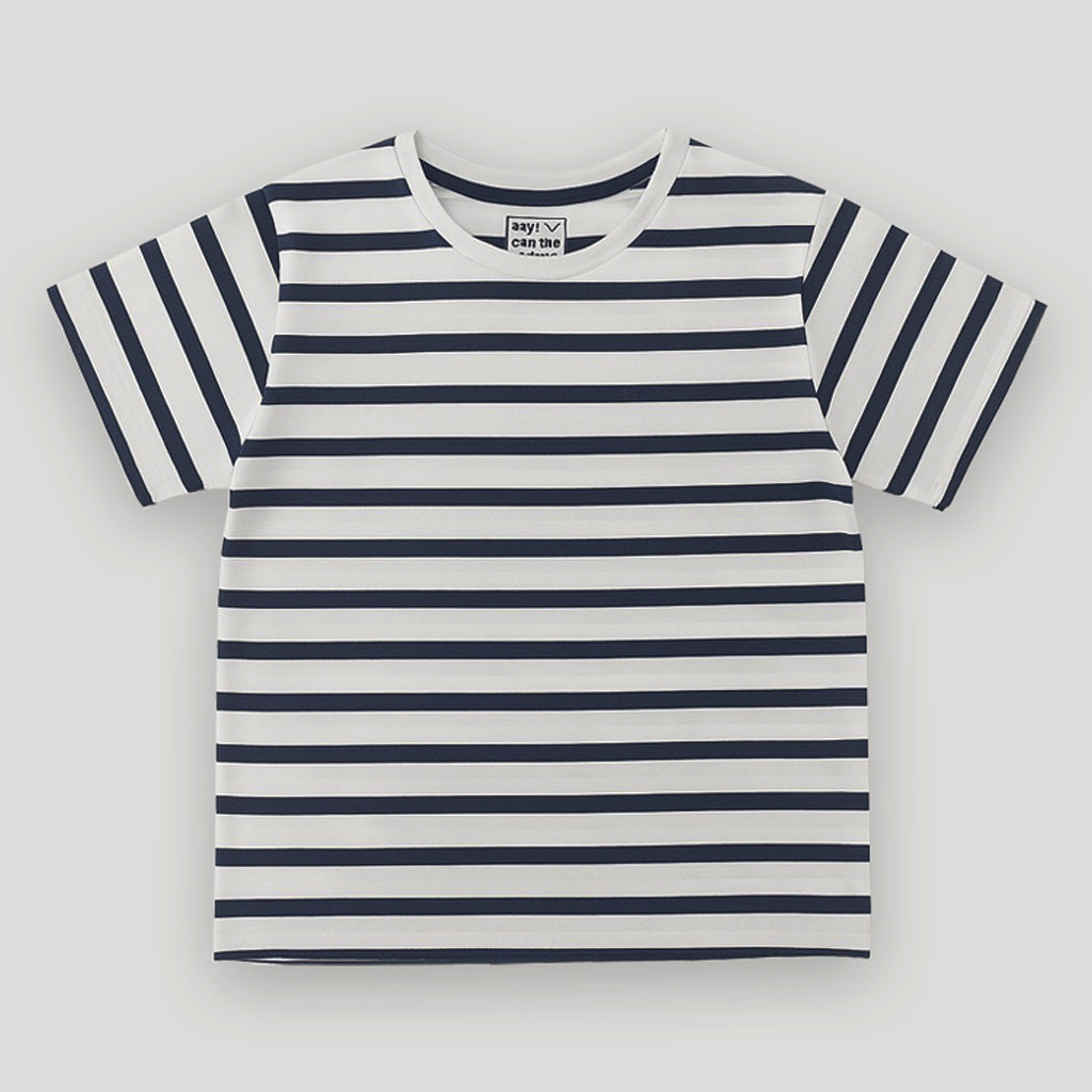 WHITE WITH BLUE STRIPES HALF SLEEVES T-SHIRT FOR BOYS
