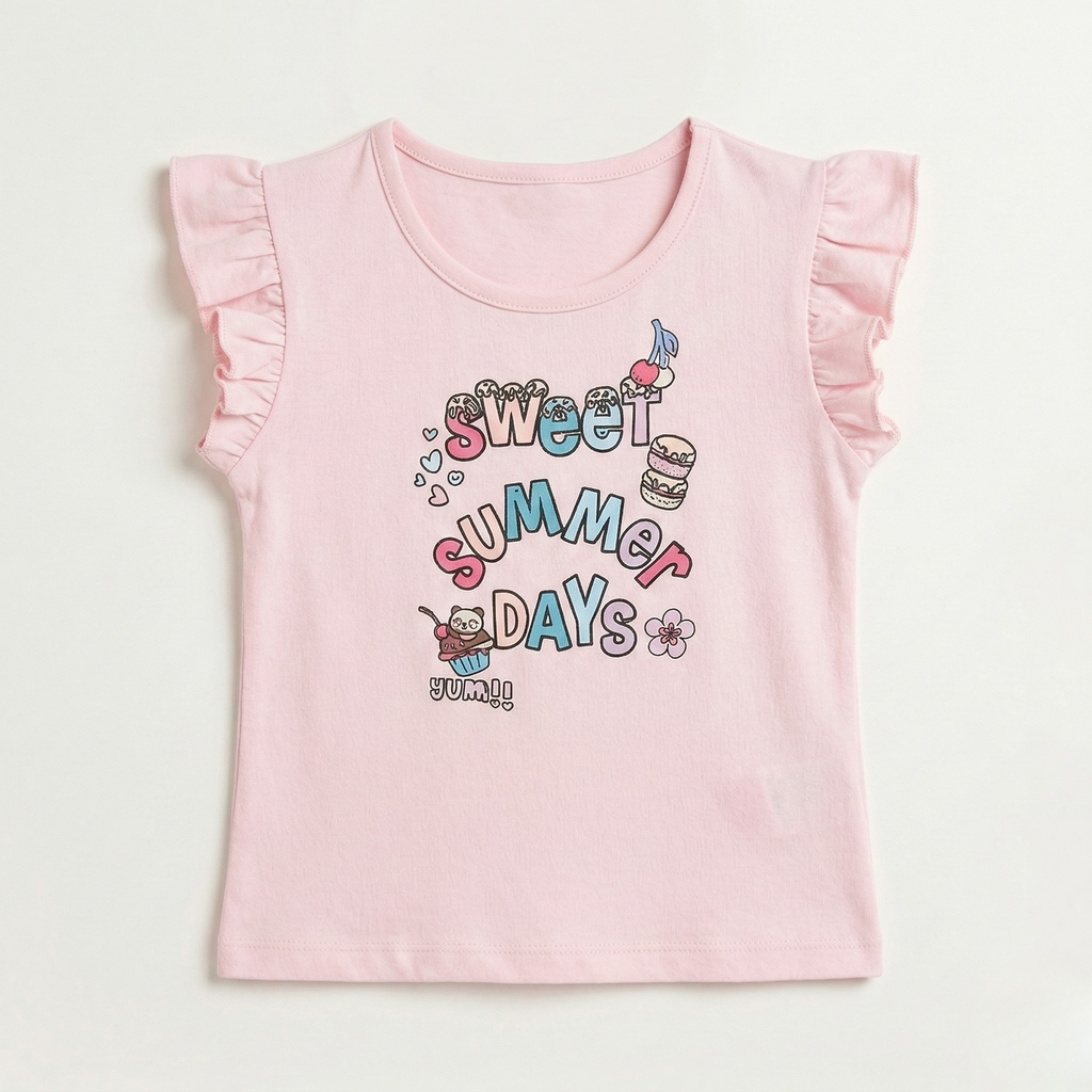 Pink Sweet Summer Days Print T-shirt Top For Girls