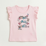 Pink Sweet Summer Days Print T-shirt Top For Girls