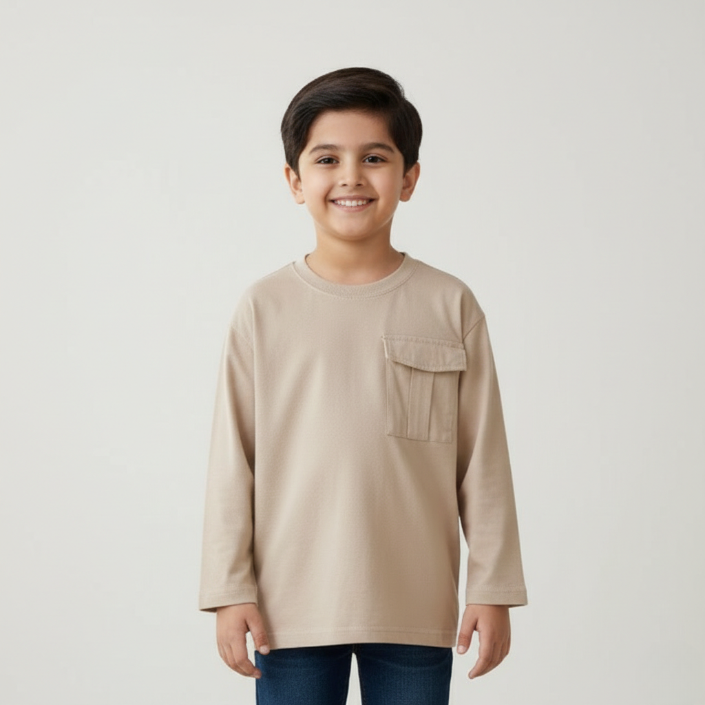 MINOR DEFECTION CREAM PLAIN WITH POCKET FULL SLEEVES T-SHIRT Main image