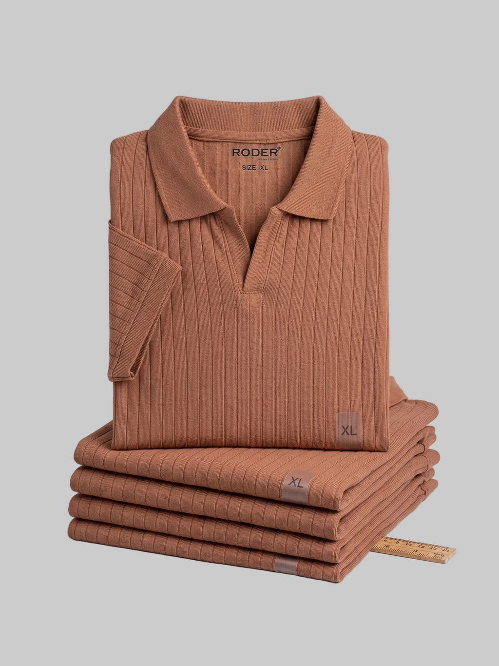 PLAIN BROWN RIBBED FABRIC POLO FOR MEN