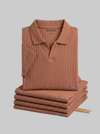 PLAIN BROWN RIBBED FABRIC POLO FOR MEN