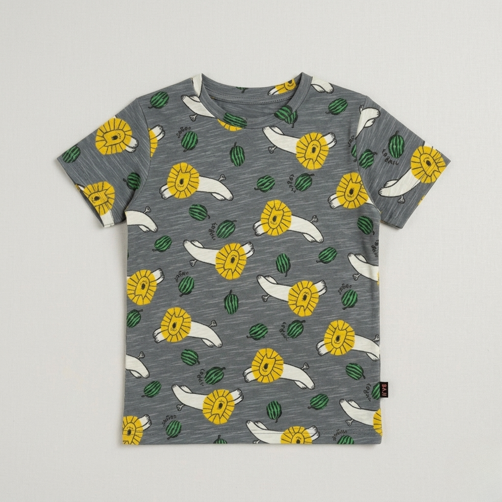 Dark Grey Lion Print Half Sleeves T-Shirt For Boys Secondary image