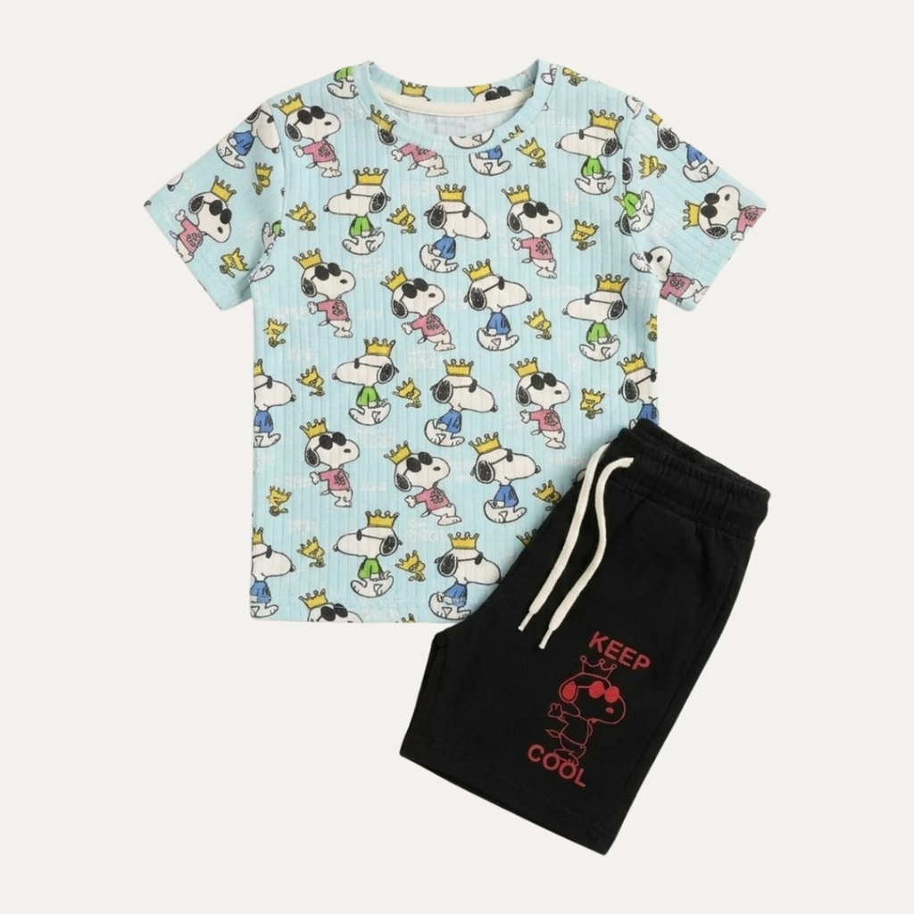 Sky Blue Snoopy Print Suit For Summers