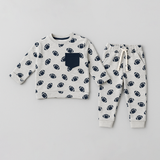 Grey Pocket Ball Print Fleece Fabric Suit For Winters