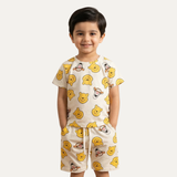 Cream Pooh & Tiger Print Suit For Summers