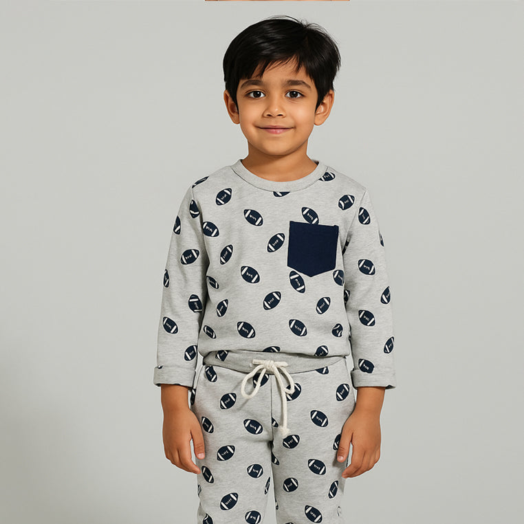 Grey Pocket Ball Print Fleece Fabric Suit For Winters Main image