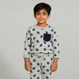 Grey Pocket Ball Print Fleece Fabric Suit For Winters