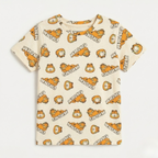 Cream Garfield Print Half Sleeves T-Shirt For Boys