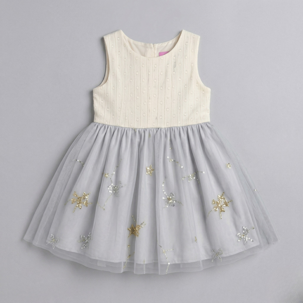 White With Golden Stars Frock For Girls ( Minor Defection )
