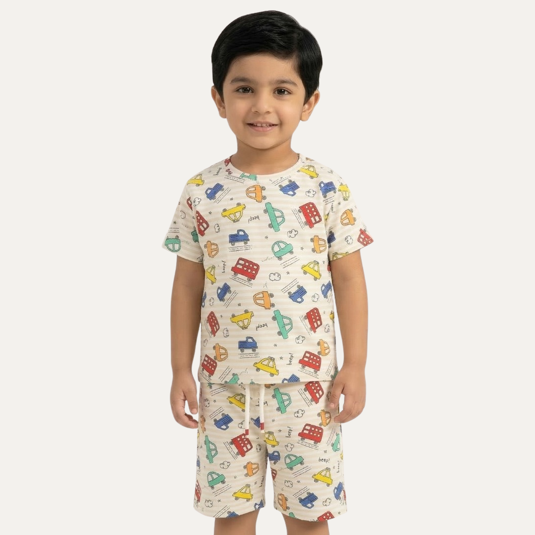 Cream Cars Print Suit For Summers Main image