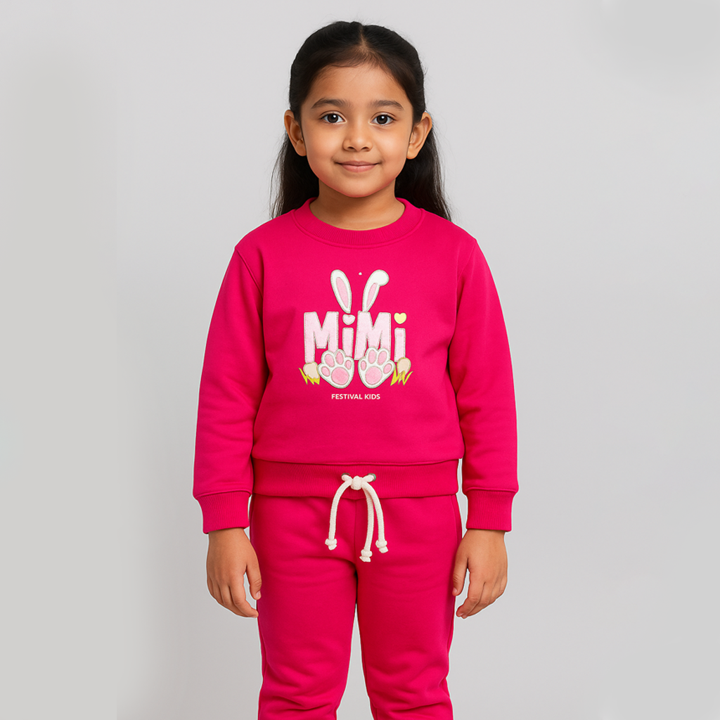 Blush Pink MiMi Print Fleece Fabric Suit For Winters