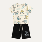 Cream Trucks Print Suit For Summers