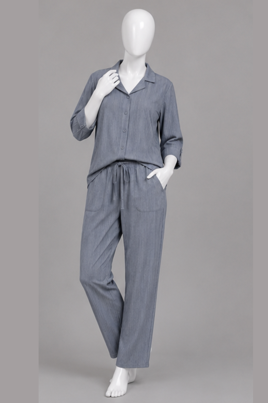 Blue Co-ord Ribbed Fabric Suit For Women Secondary image