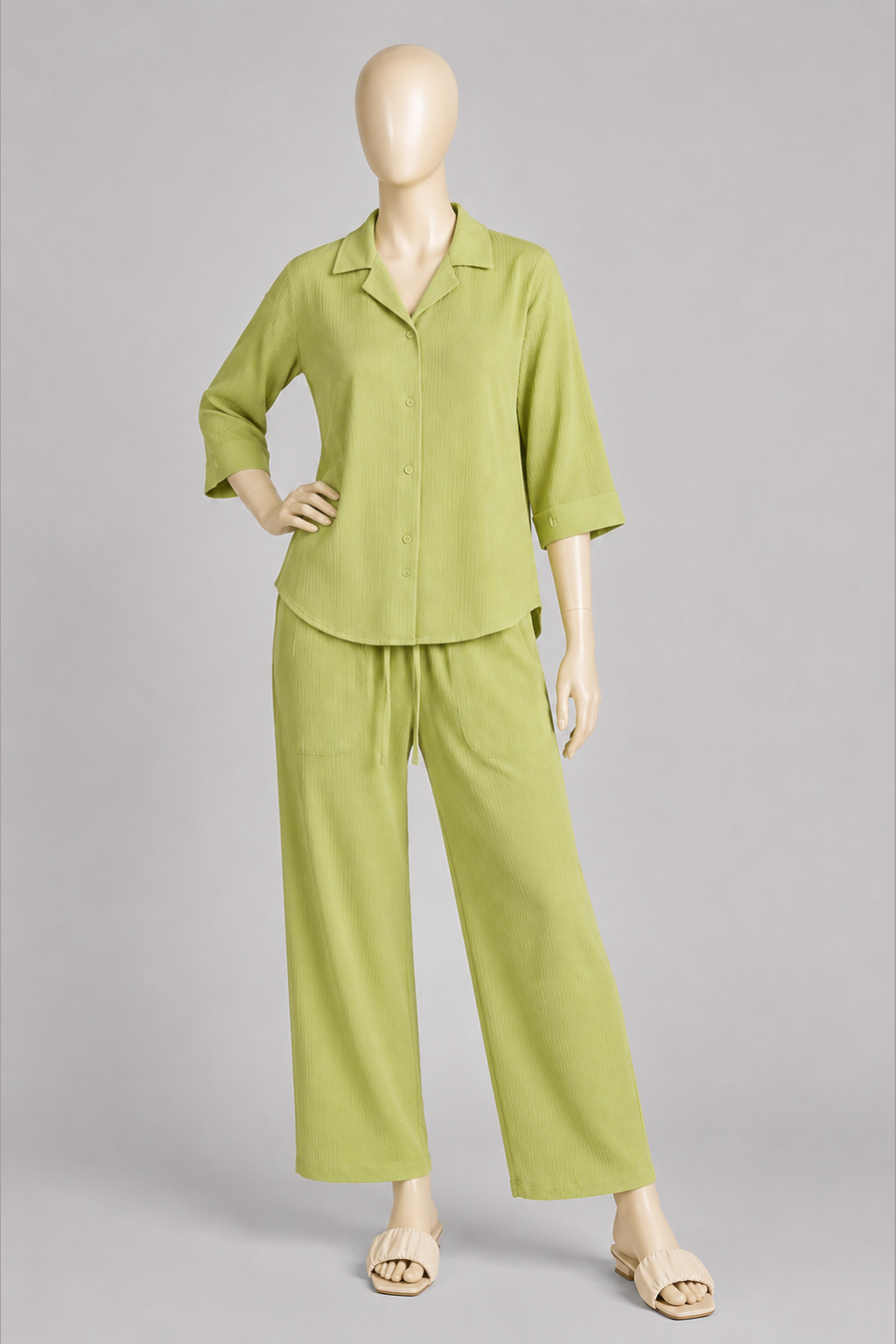Green Co-ord Ribbed Fabric Suit For Women