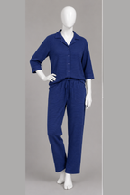 Royal Blue Co-ord Ribbed Fabric Suit For Women