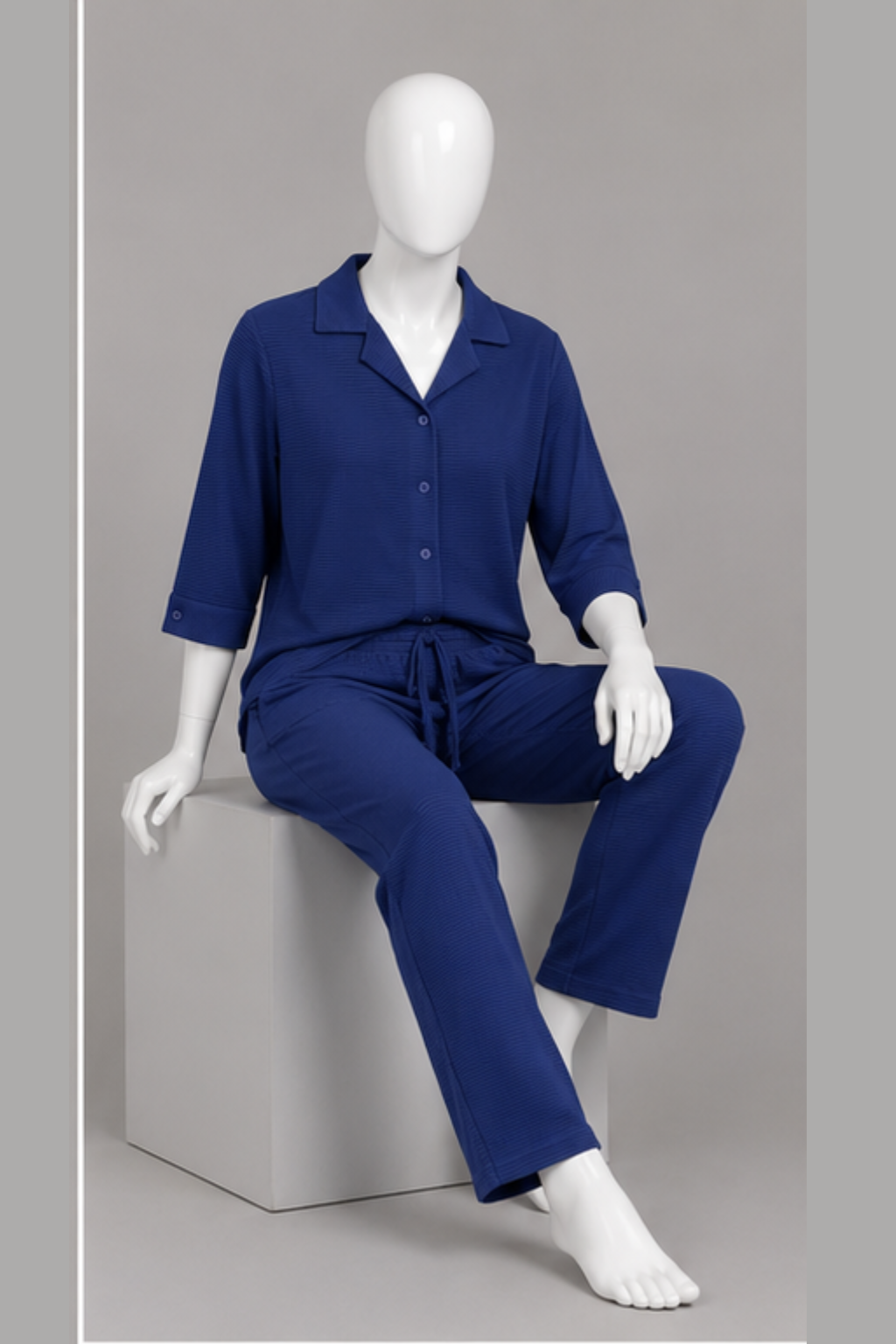 Royal Blue Co-ord Ribbed Fabric Suit For Women