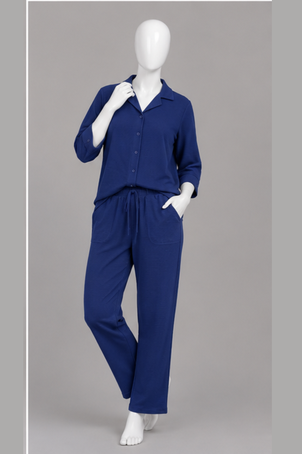 Royal Blue Co-ord Ribbed Fabric Suit For Women