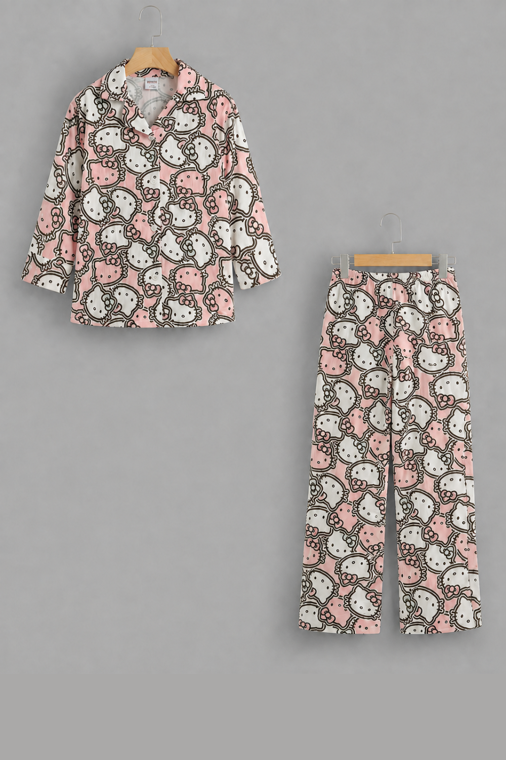 Pink Kitty Shirt With Trouser Suit For Girls
