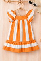 White With Orange Stripes Frock For Girls