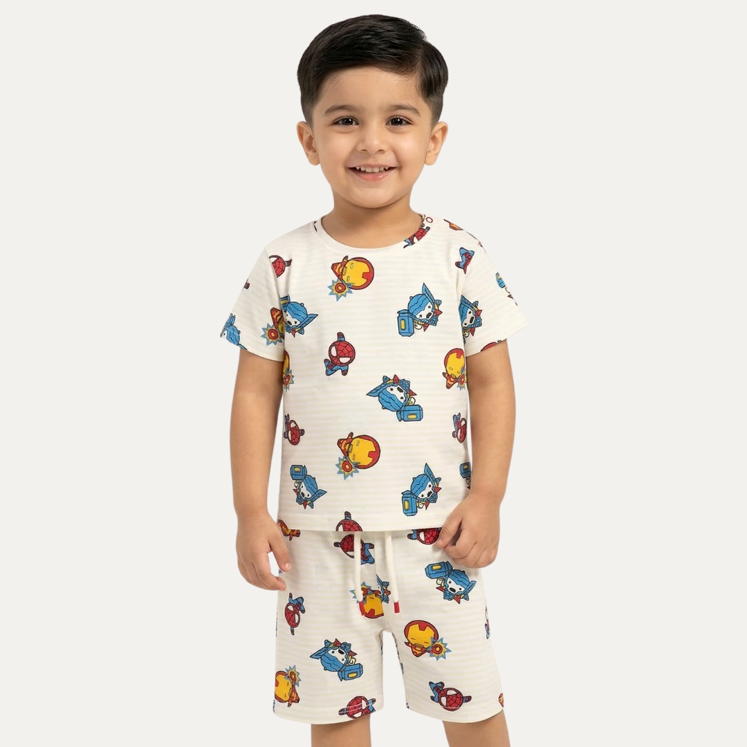 Cream Super Heroes Print Suit For Summers Main image