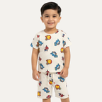 Cream Super Heroes Print Suit For Summers