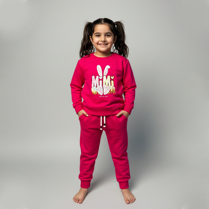 Blush Pink MiMi Print Fleece Fabric Suit For Winters Secondary image