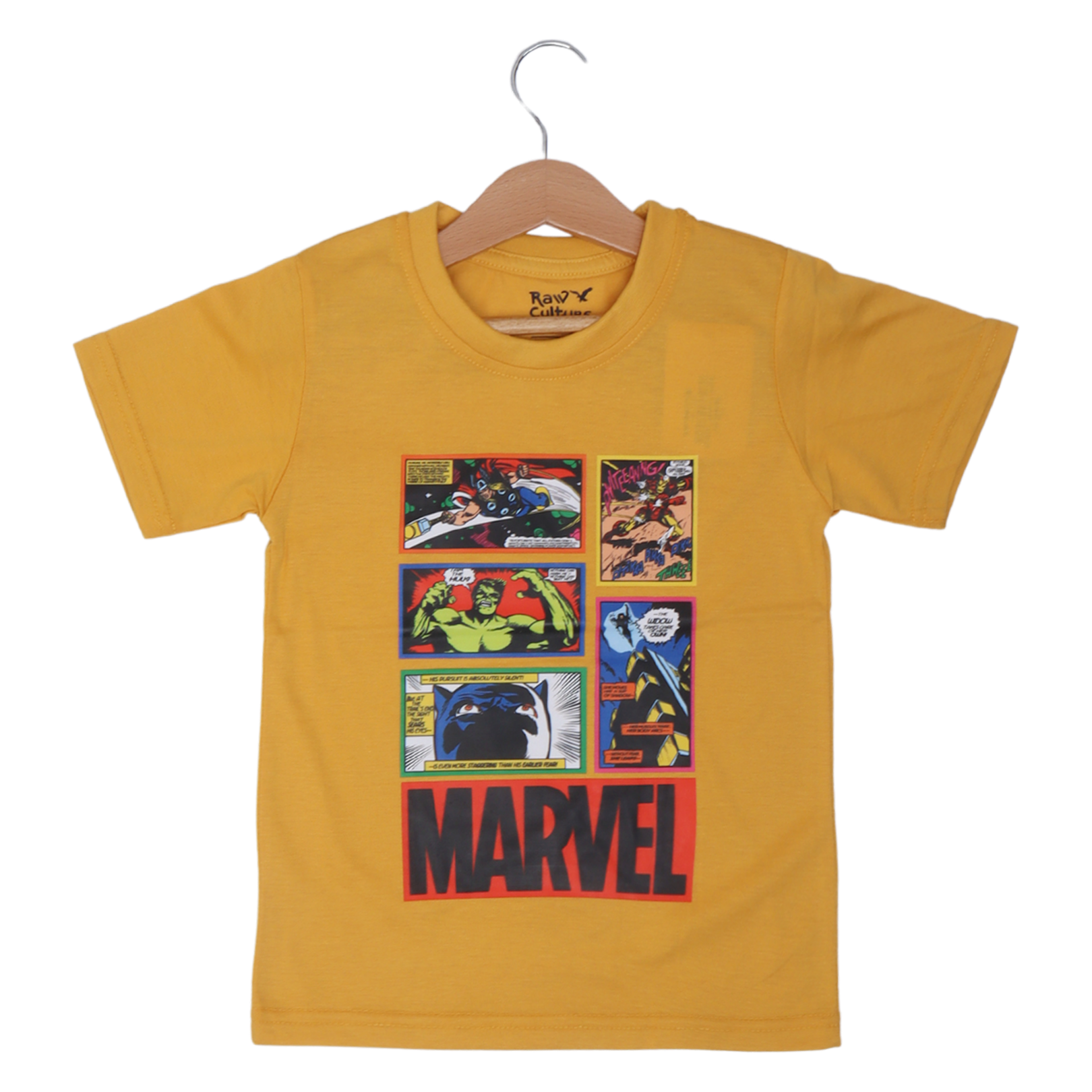 MUSTARD SUPER HEROES PRINTED HALF SLEEVES T-SHIRT Main image