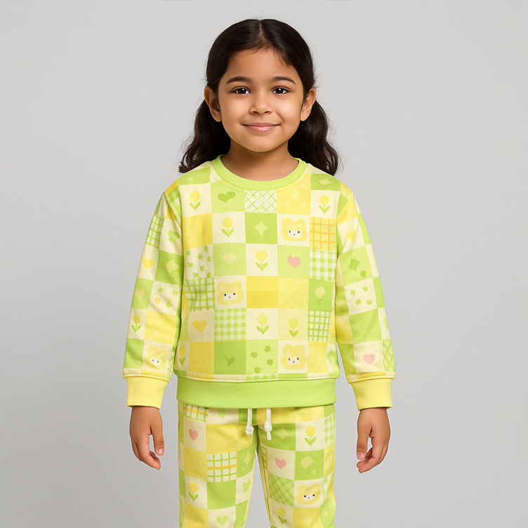 Yellow Bunny & Mix Print Fleece Fabric Suit For Winters Main image