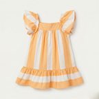White With Orange Stripes Frock For Girls