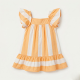 White With Orange Stripes Frock For Girls