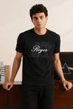BLACK "R ROGER" PRINT T-SHIRT FOR MEN