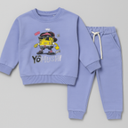 Sky Blue Yomush Print Fleece Fabric Suit For Winters