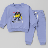 Sky Blue Yomush Print Fleece Fabric Suit For Winters