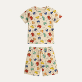 Cream Cars Print Suit For Summers