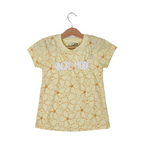 LIME YELLOW VACAY MODE FLOWERS PRINTED T-SHIRT TOP FOR GIRLS