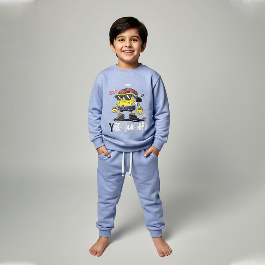 Sky Blue Yomush Print Fleece Fabric Suit For Winters Secondary image