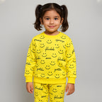 Yellow Smile Print Fleece Fabric Suit For Winters