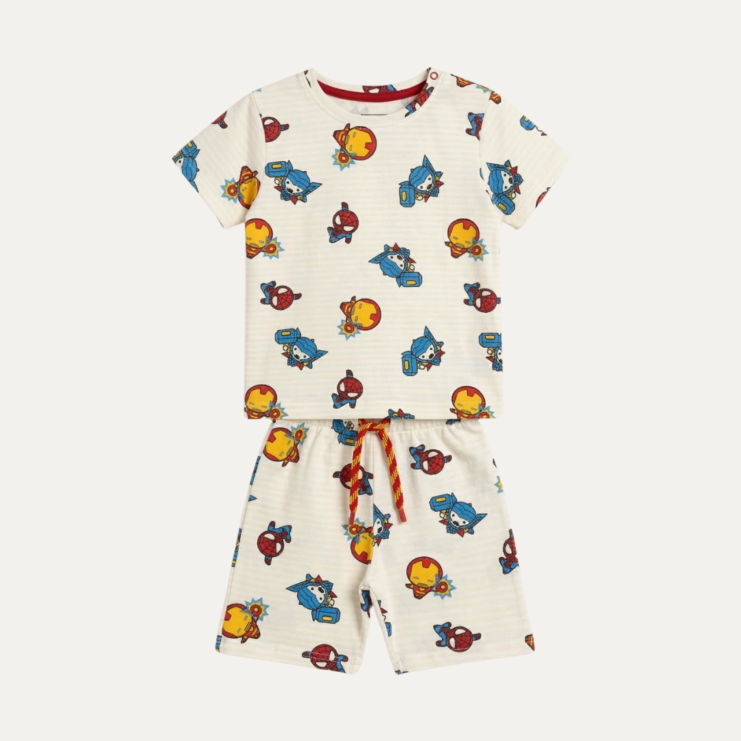 Cream Super Heroes Print Suit For Summers Secondary image