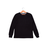 BLACK PLAIN FULL SLEEVES THERMAL FABRIC FRONT POCKET T-SHIRT