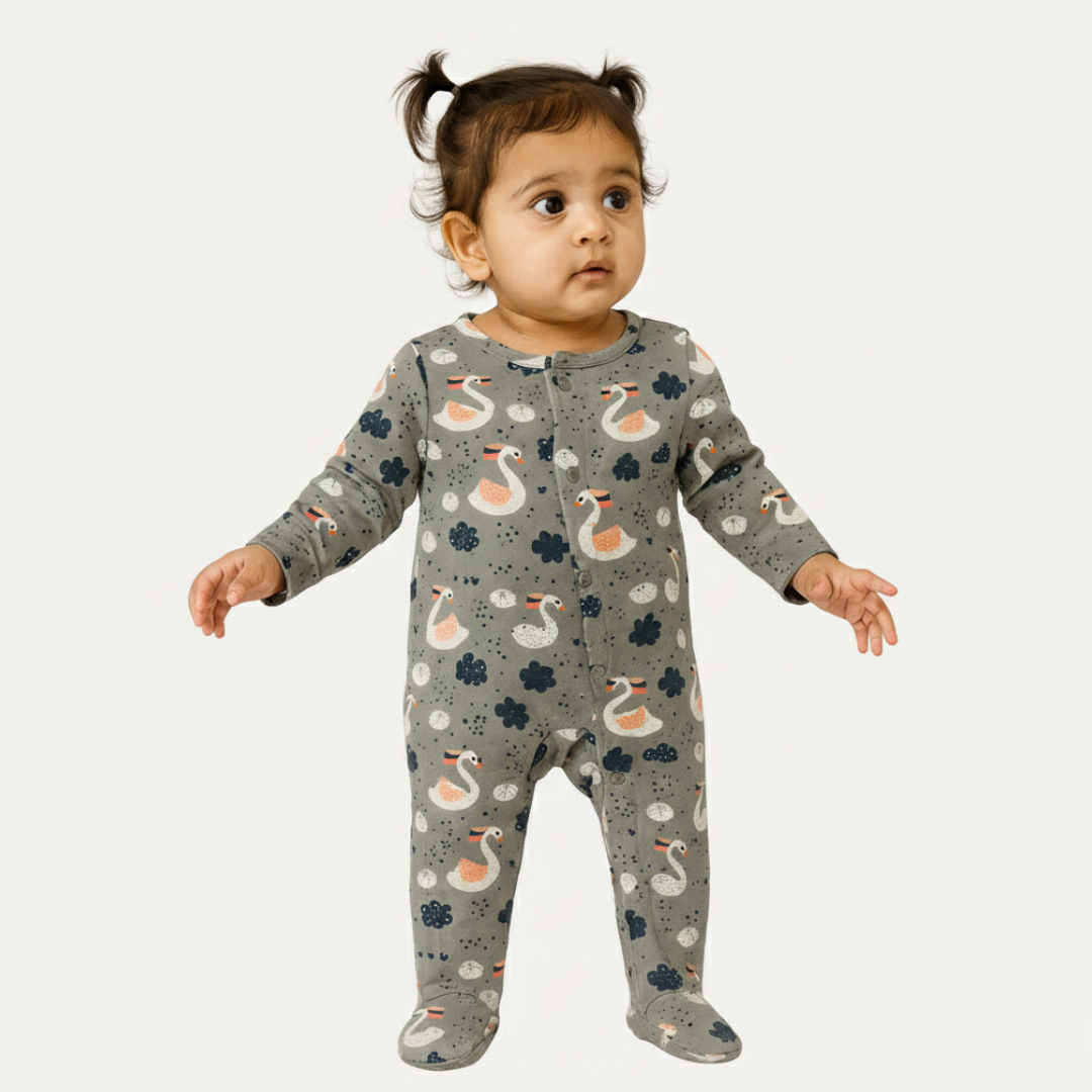 Grey Ducks Print Romper For Winters