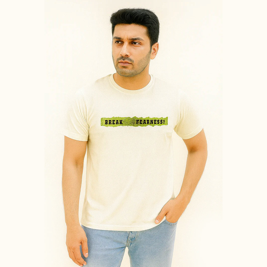CREAM "BREAK YOUR FEARNESS" PRINT T-SHIRT FOR MEN
