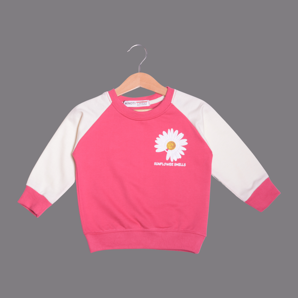PINK & CREAM "SUNFLOWER SMELLS" PRINT TERRY FABRIC SUIT FOR WINTERS
