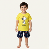 YELLOW WITH NAVY BLUE SNOOPY PRINTED HALF BODY ROMPER